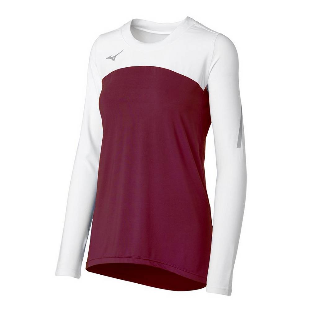 Womens Mizuno Techno VII Long Sleeve Volleyball Jersey Burgundy/White Philippines (JLWQMO208)